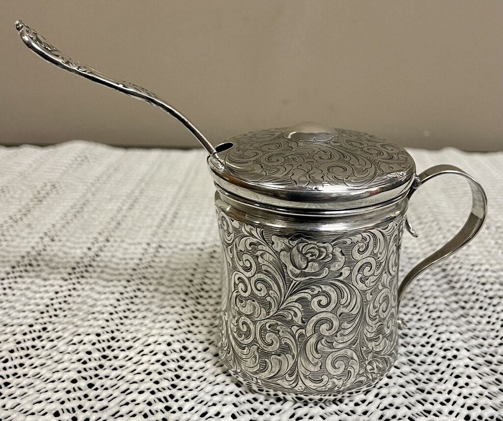 Victorian Sterling Silver Mustard Pot w/Spoon