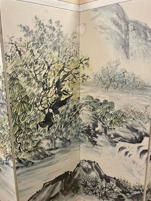 Vintage Korean Eight Panel Watercolor Room Divider