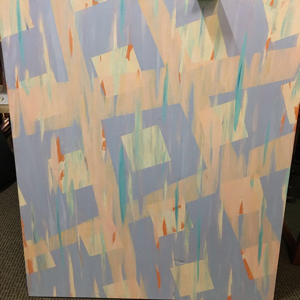 Modern Geometric Pale Blue Salmon Acrylic Painting 42x48