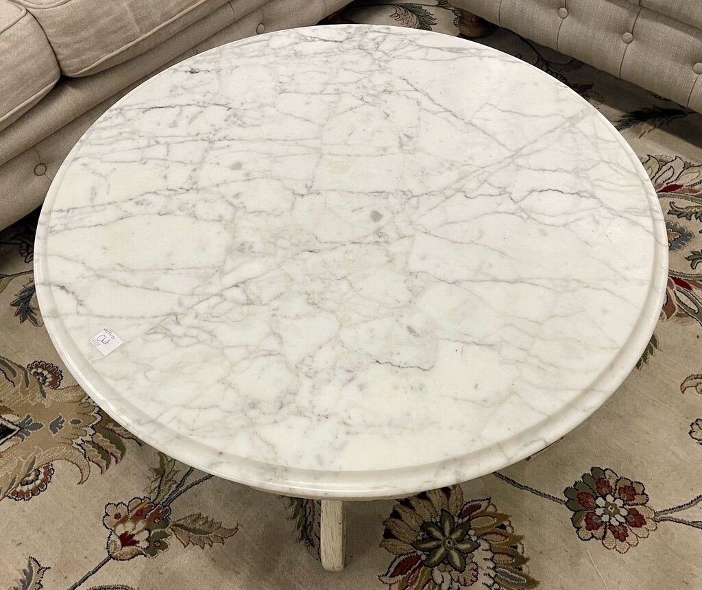 Italian Style Carved Accent Table w/White Marble Top(Repaired)
