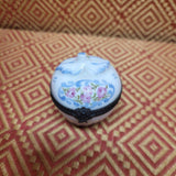 Vintage Limoges Pill Box Blue Scrolls Pink Roses