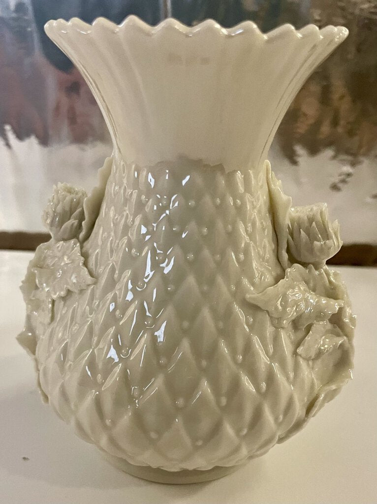 Vintage Black Mark Belleek Irish Porcelain Thistle Vase