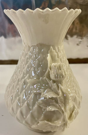 Vintage Black Mark Belleek Irish Porcelain Thistle Vase