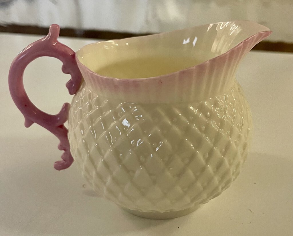 Vintage Belleek Thistle Pattern Sugar Bowl w/ Creamer