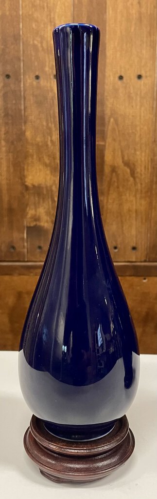 Kagetsugama Flower Vase Lapis Blue/ Hard Wood Stand