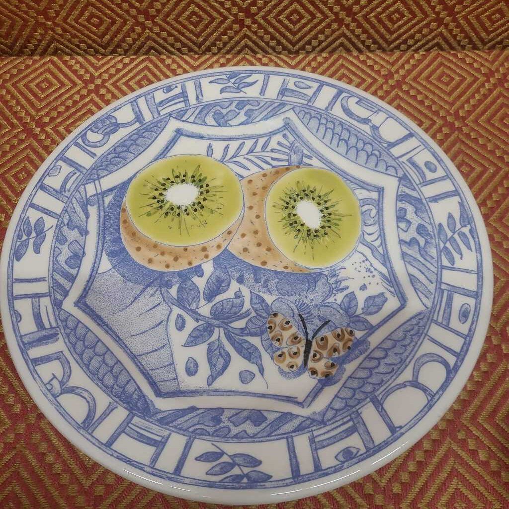 Gien Oiseau Bleu Canape Plate Kiwi