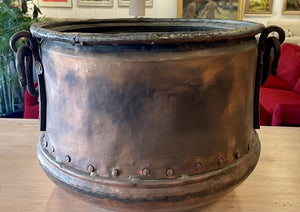 Large Hammered Copper Cauldron Iron Handles