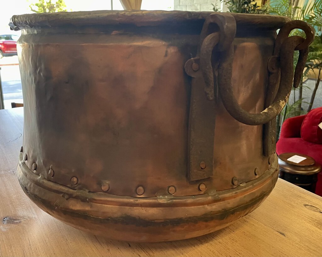 Large Hammered Copper Cauldron Iron Handles