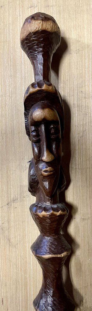 African Style Carved Walking Stick Figure Head Handle