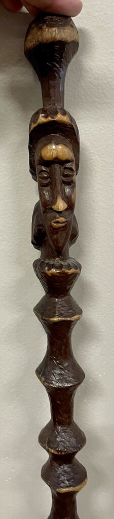 African Style Carved Walking Stick Figure Head Handle