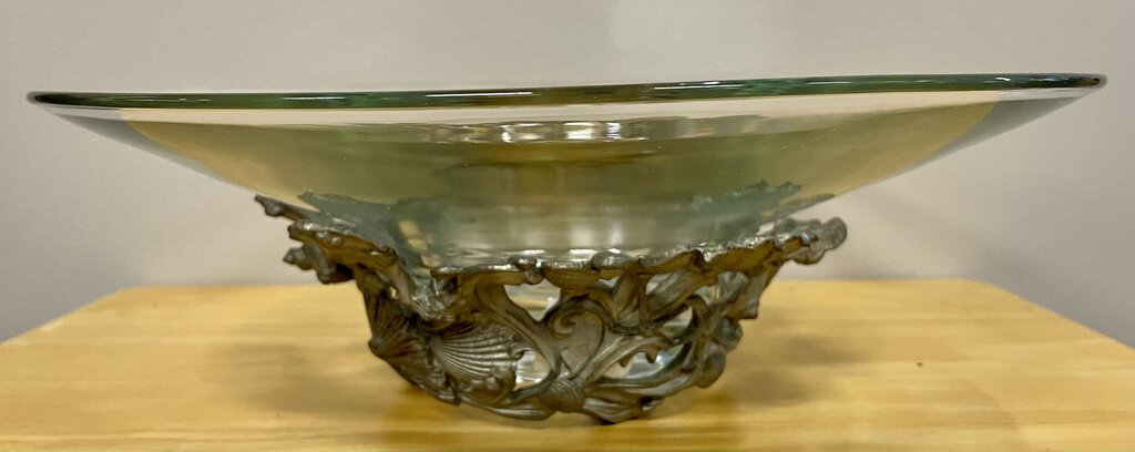Blown Glass Bowl Seagull Canada Pewter Seashell Stand