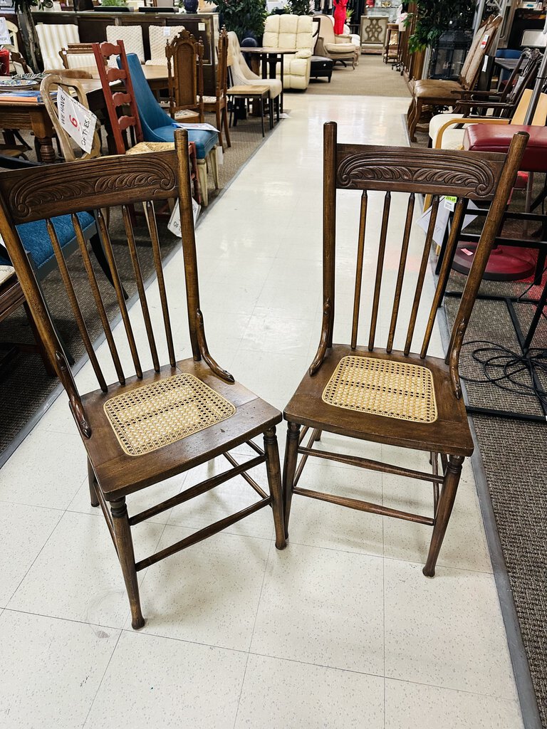 Vintage Press Back Cane Seat Chairs (pair)