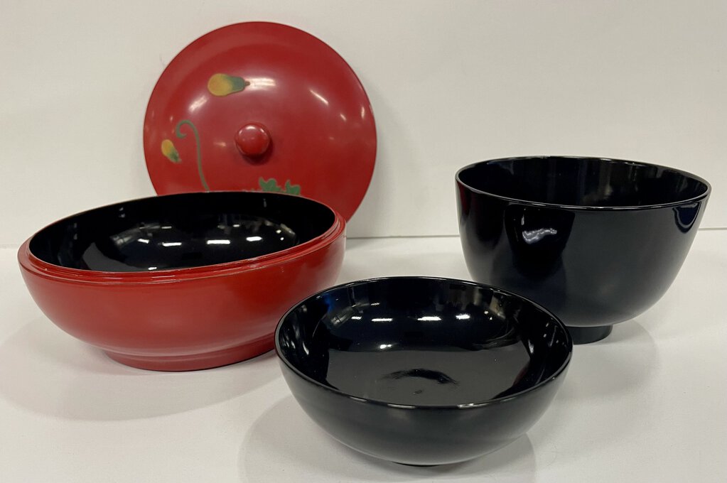 Bambo Okinawa Red and Black Small Lacquer Bowls (3 Pcs)