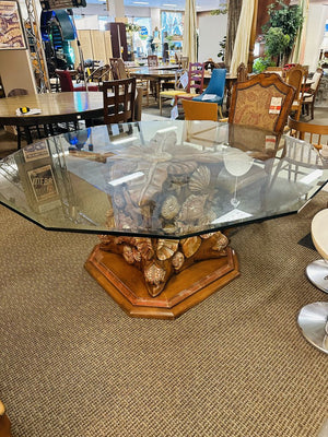 Carved Sea Life Base Glass Top Dining Table 72" W.