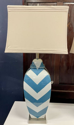 White and Celadon Chevron Table Lamp (PAIR)