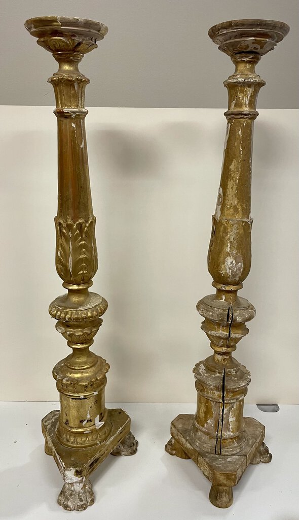 Lrg. Gilded Plaster Wood Carved Candlestick Holders (PAIR)