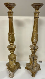 Gilded Plaster Wood Carved Candlestick Holders (PAIR)