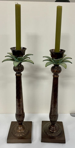 Heavy Bronze Palm Tree Candlestick Holders (PAIR)