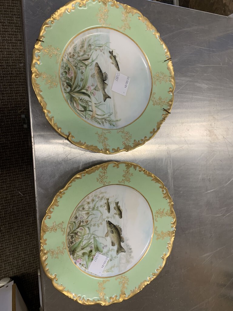 Pair T&V Tressmann & Vogt Limoges Hand Painted Fish Plates