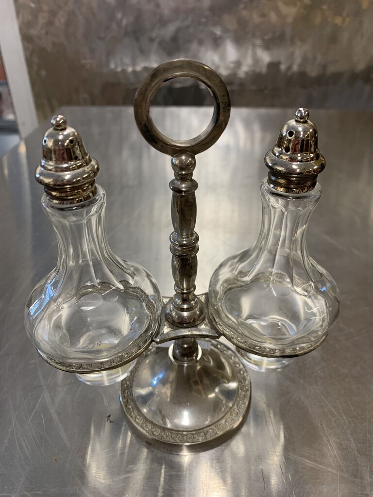 Glass Salt & Pepper Shakers and Stand