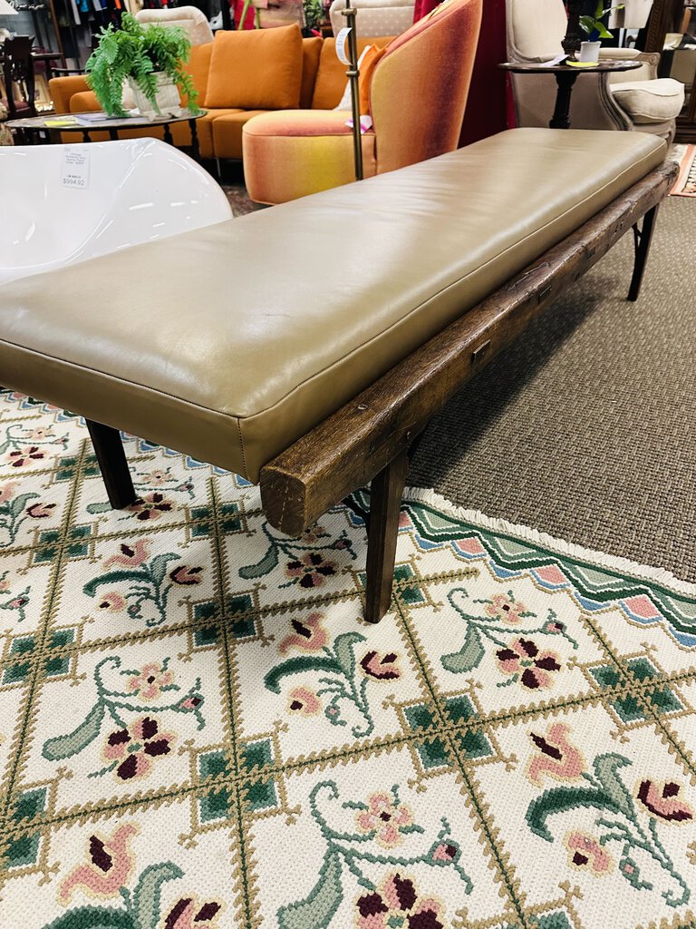 Vintage Rustic Wood / Leather Bench 81x25x18