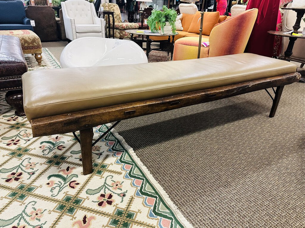 Vintage Rustic Wood / Leather Bench 81x25x18