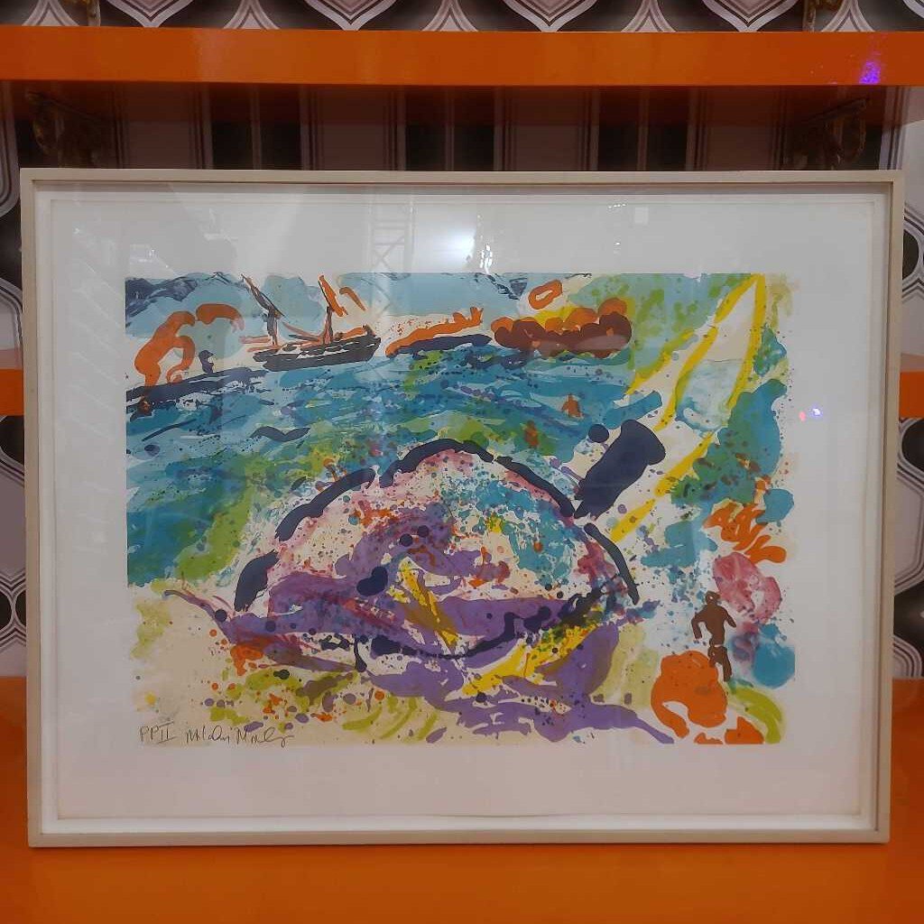 Malcolm Morley "Wind Surfers" Signed Printers Proof II 37x28.5