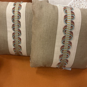 Burlap Pillows With Gold Rust Trim