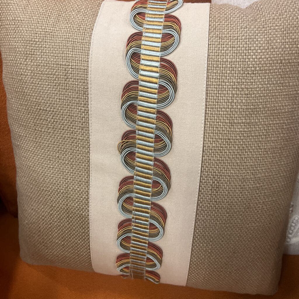 Burlap Pillows With Gold Rust Trim