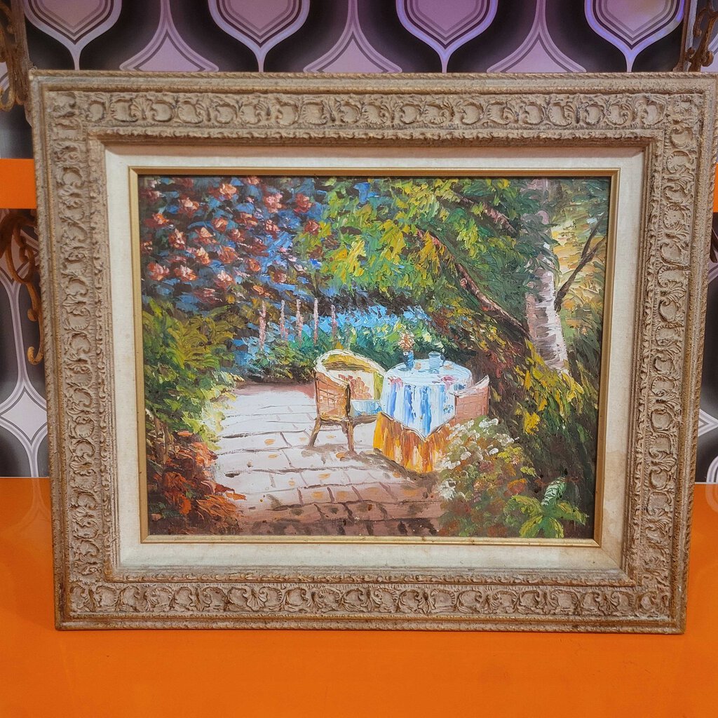 Turner "Idyllic Garden Lunch" Vintage Oil Painting 24x28