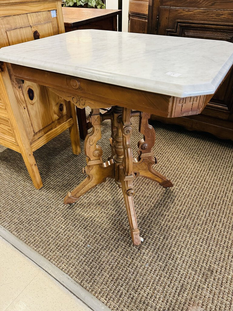 Antique Eastlake Walnut Marble Top Table