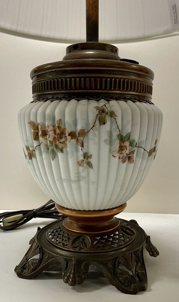 Vintage Bronze Levollier Milk Glass Double Twist Lamp