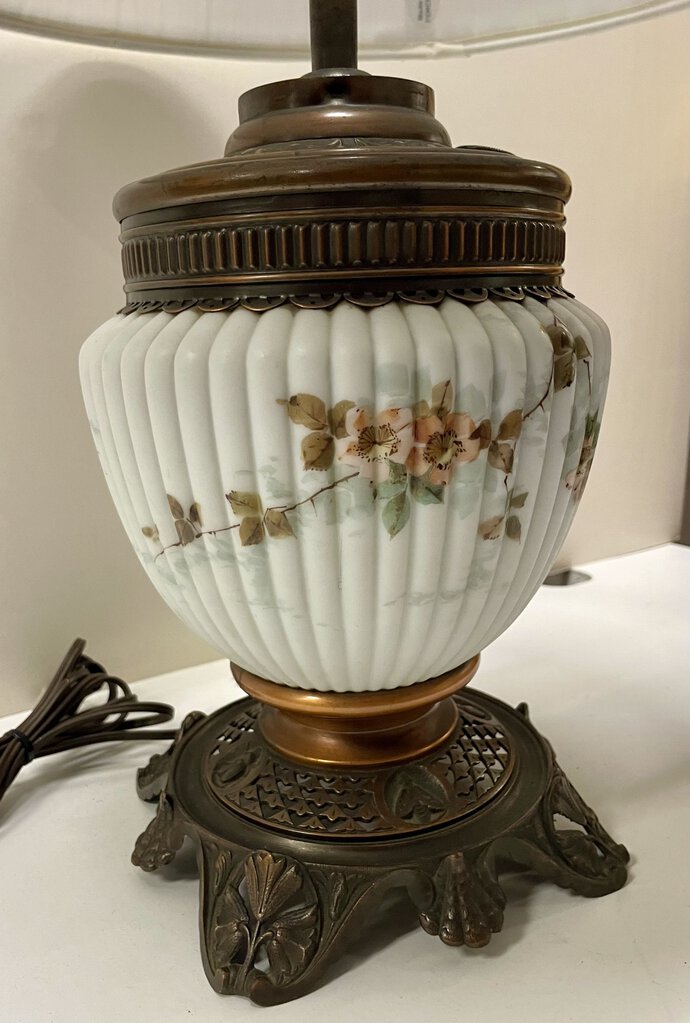 Vintage Bronze Levollier Milk Glass Double Twist Lamp