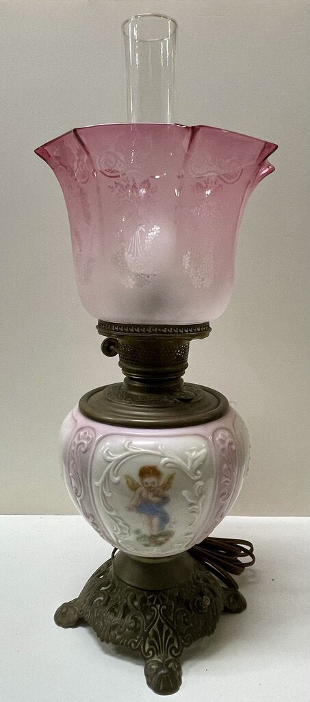 Vintage Hurricane Milk Glass Fluted Shade Table Lamp
